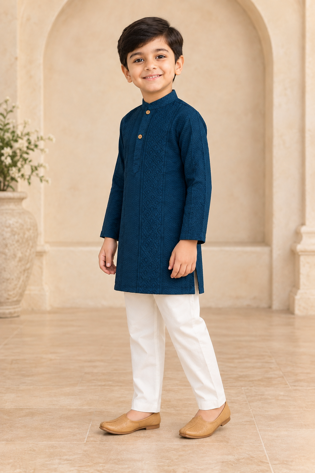 Navy Blue Cotton Kurta Pyjama Set