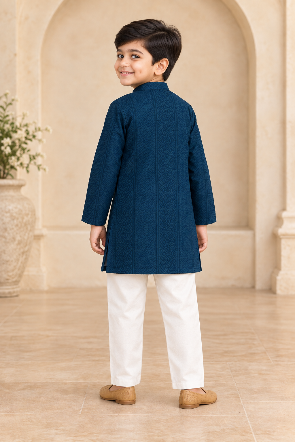 Navy Blue Cotton Kurta Pyjama Set