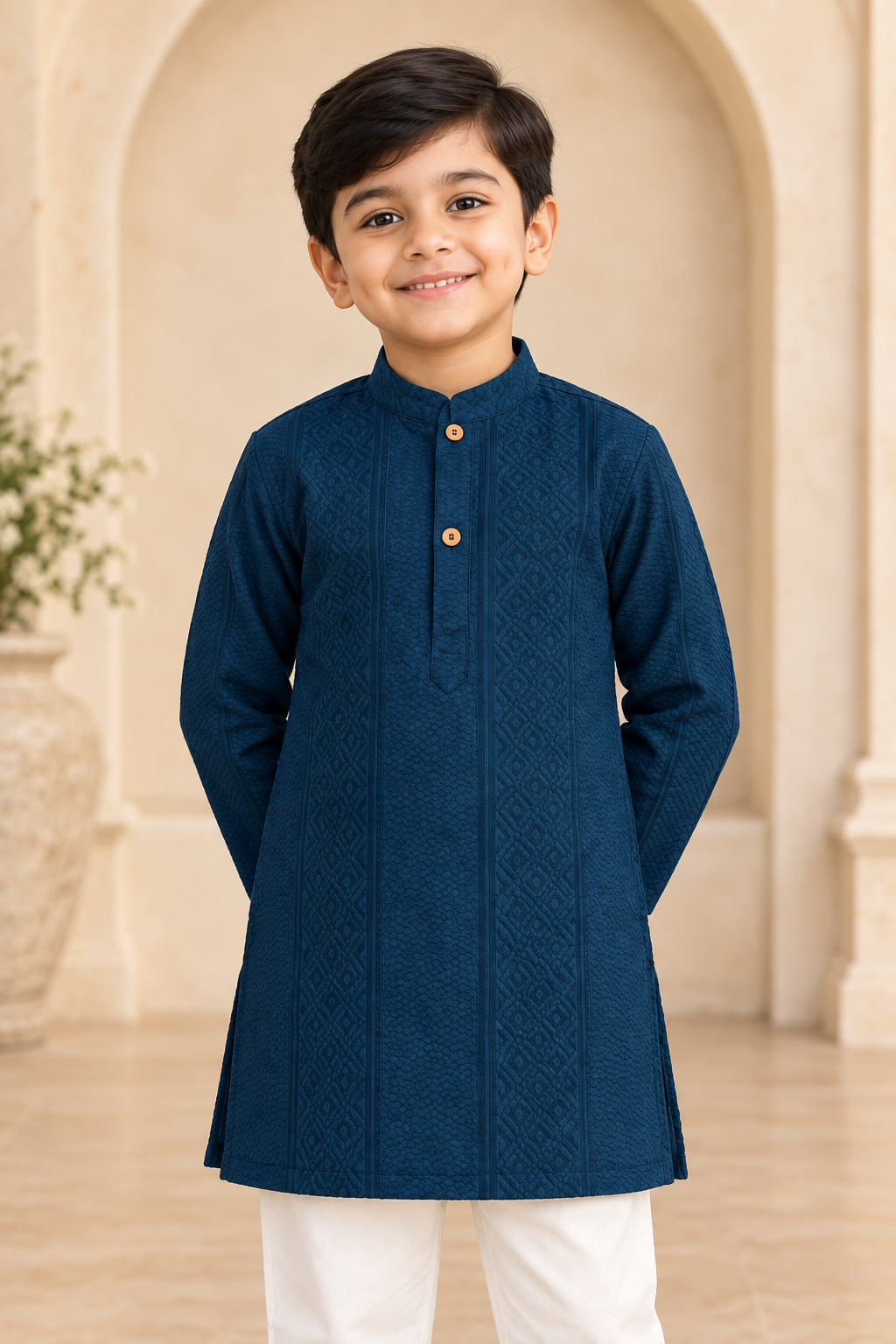 Navy Blue Cotton Kurta Pyjama Set