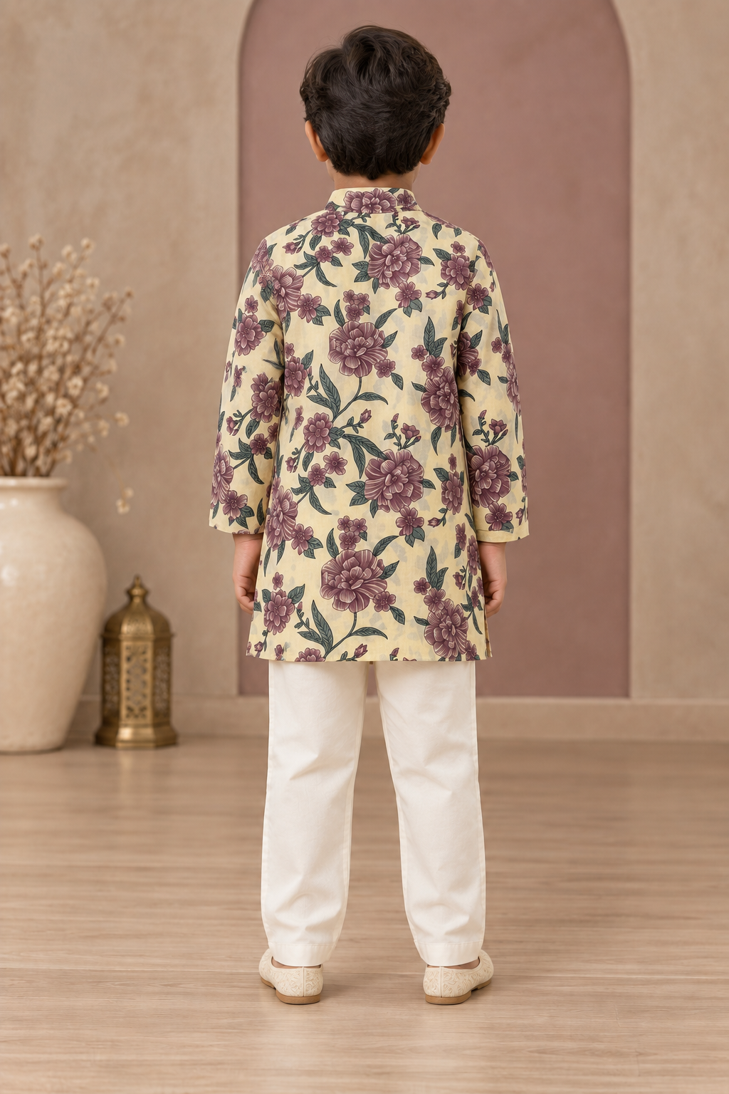Ivory Floral Cotton Kurta Pyjama Set