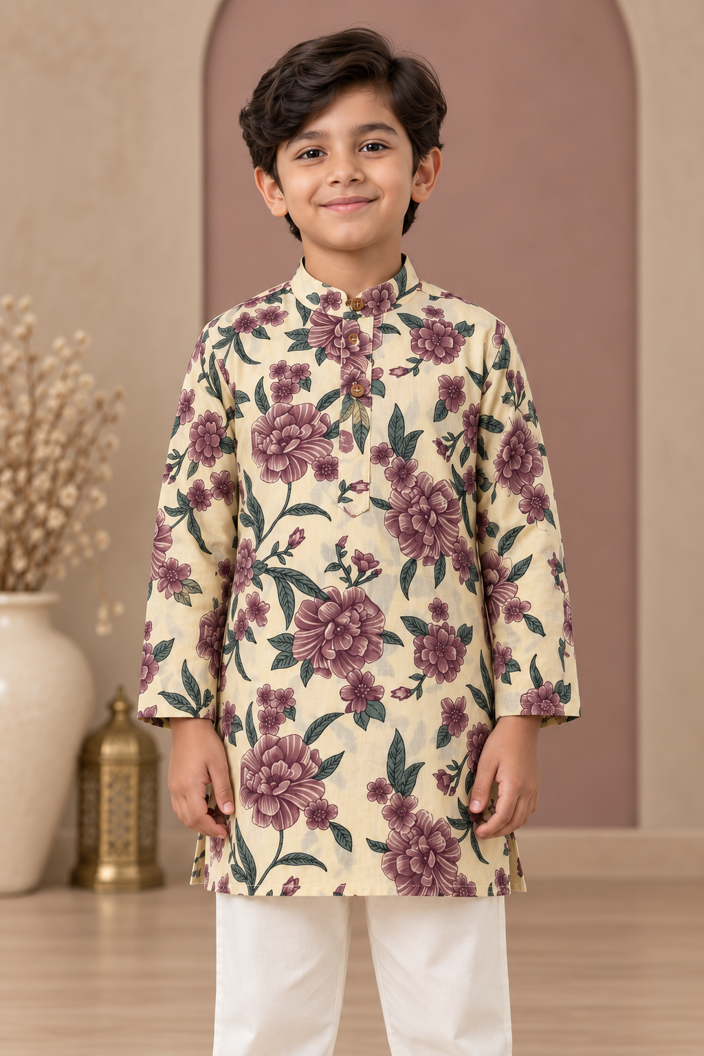 Ivory Floral Cotton Kurta Pyjama Set