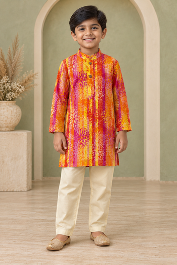 Multicolor Striped Cotton Kurta Pyjama Set