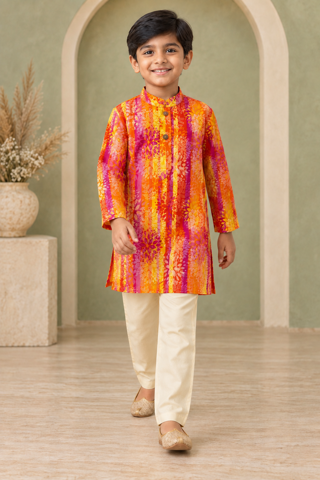 Multicolor Striped Cotton Kurta Pyjama Set