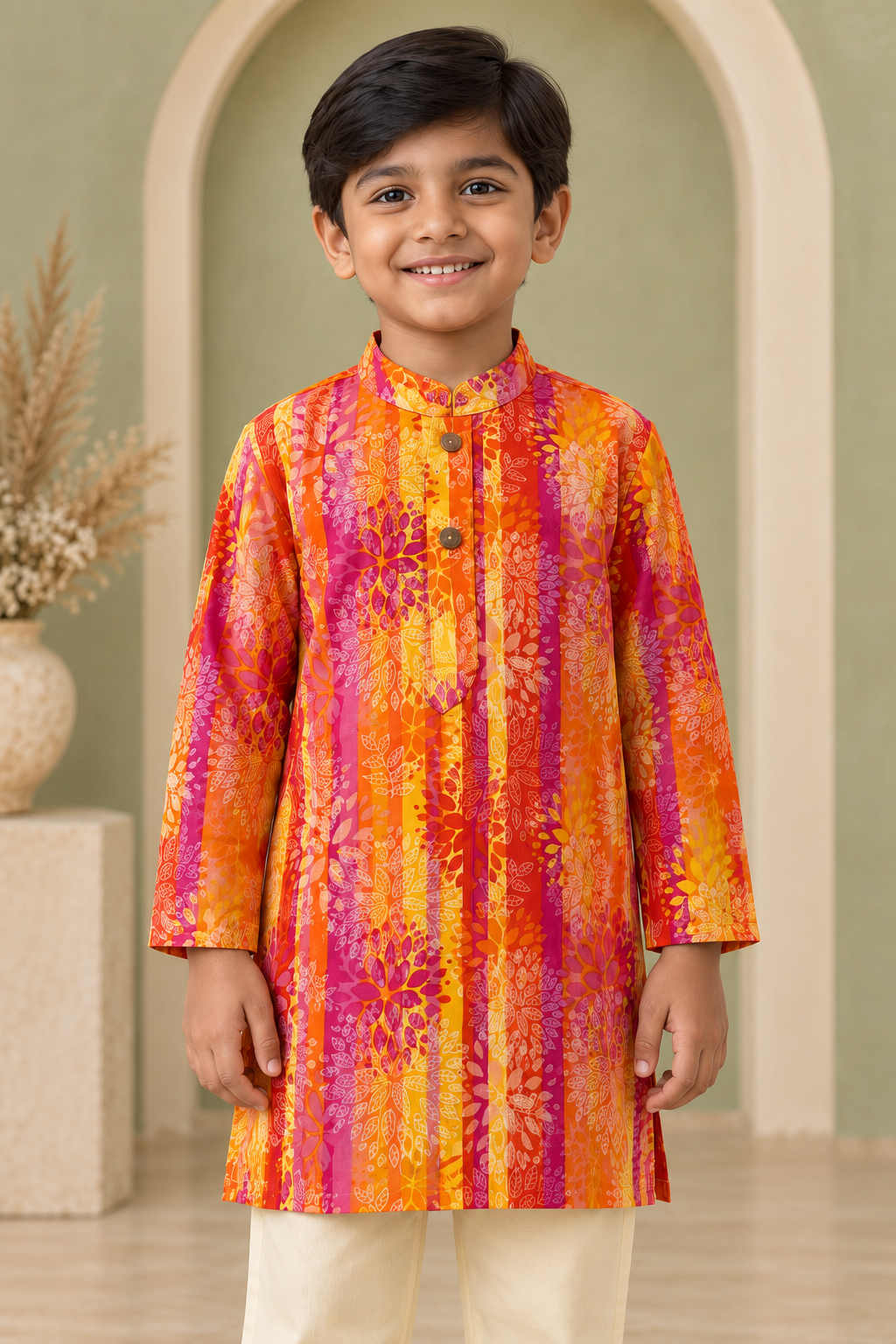 Multicolor Striped Cotton Kurta Pyjama Set