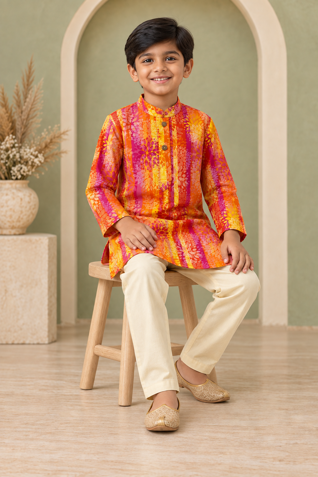 Multicolor Striped Cotton Kurta Pyjama Set