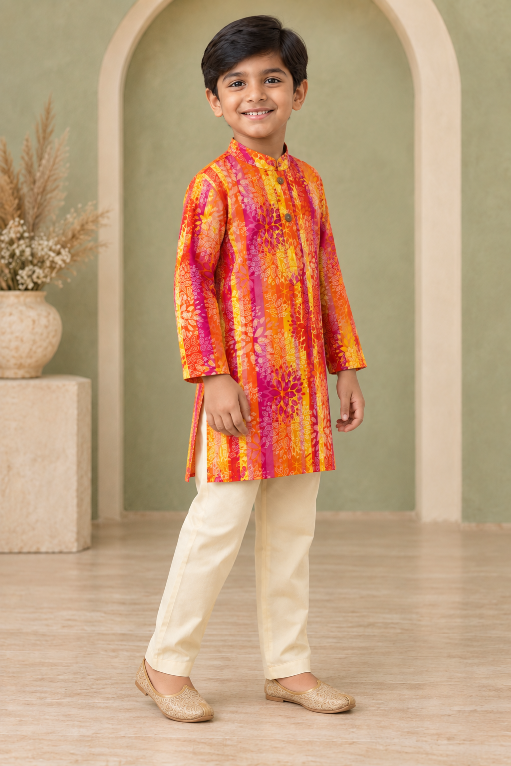 Multicolor Striped Cotton Kurta Pyjama Set