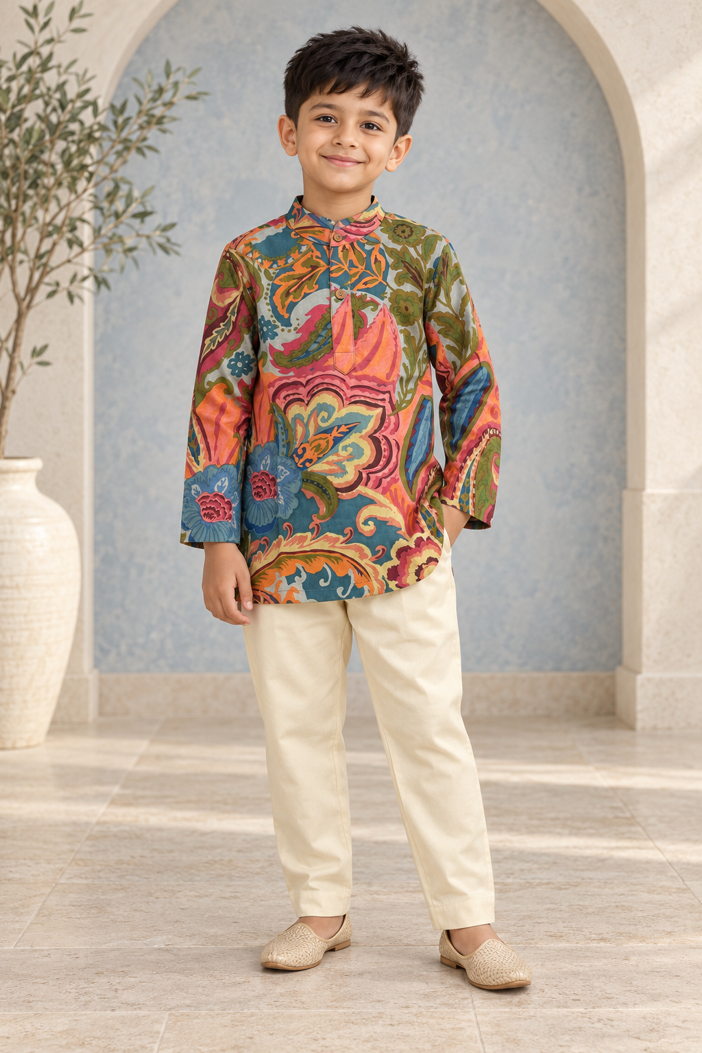 Multicolor Paisley Cotton Kurta Pyjama Set