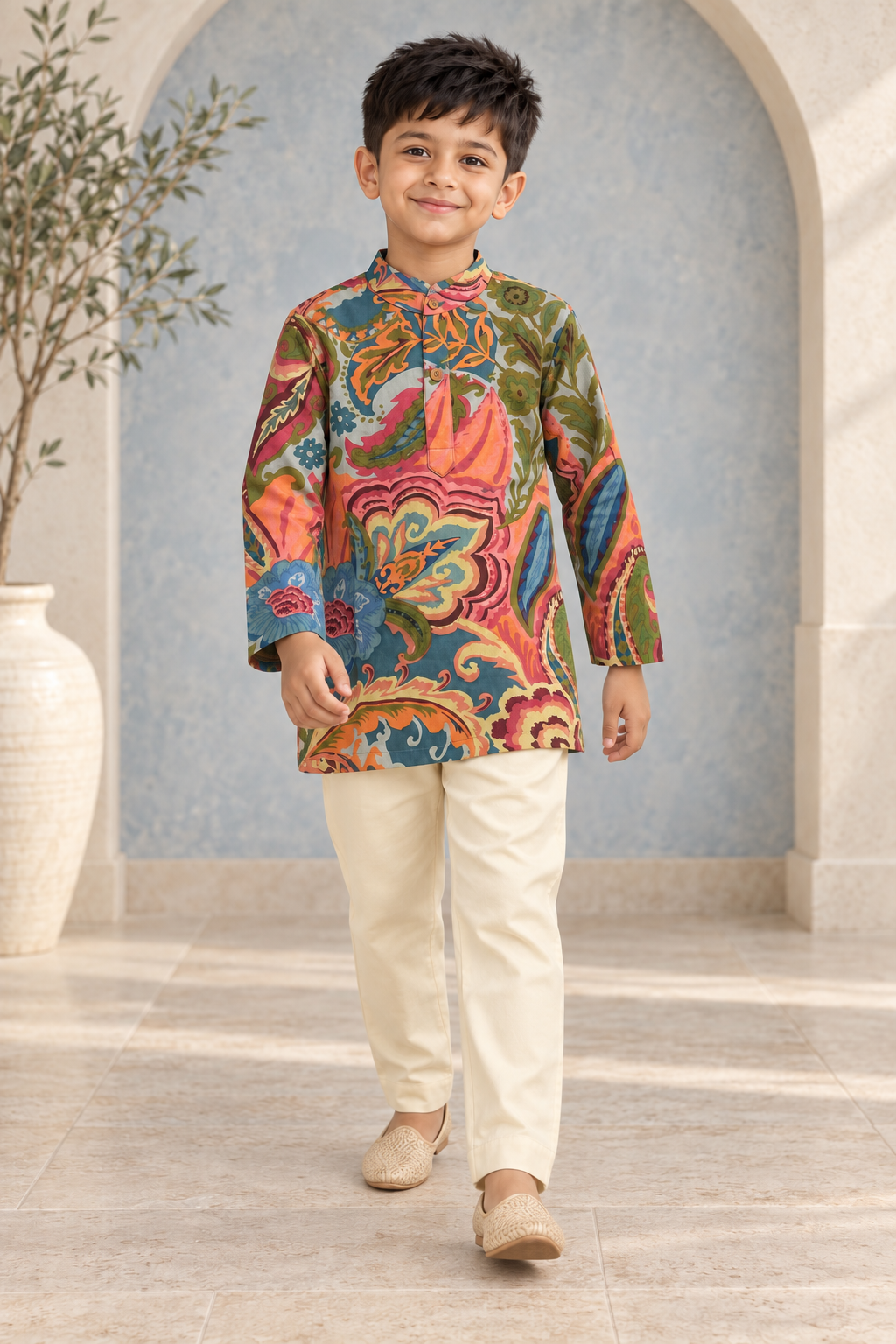 Multicolor Paisley Cotton Kurta Pyjama Set