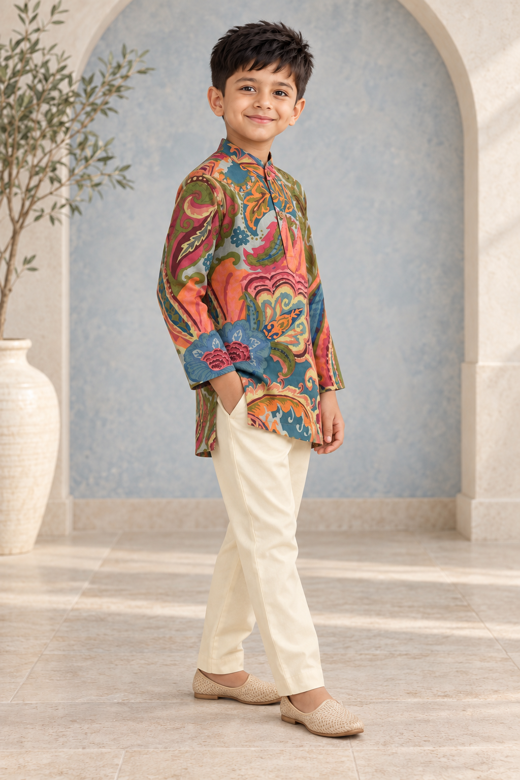 Multicolor Paisley Cotton Kurta Pyjama Set