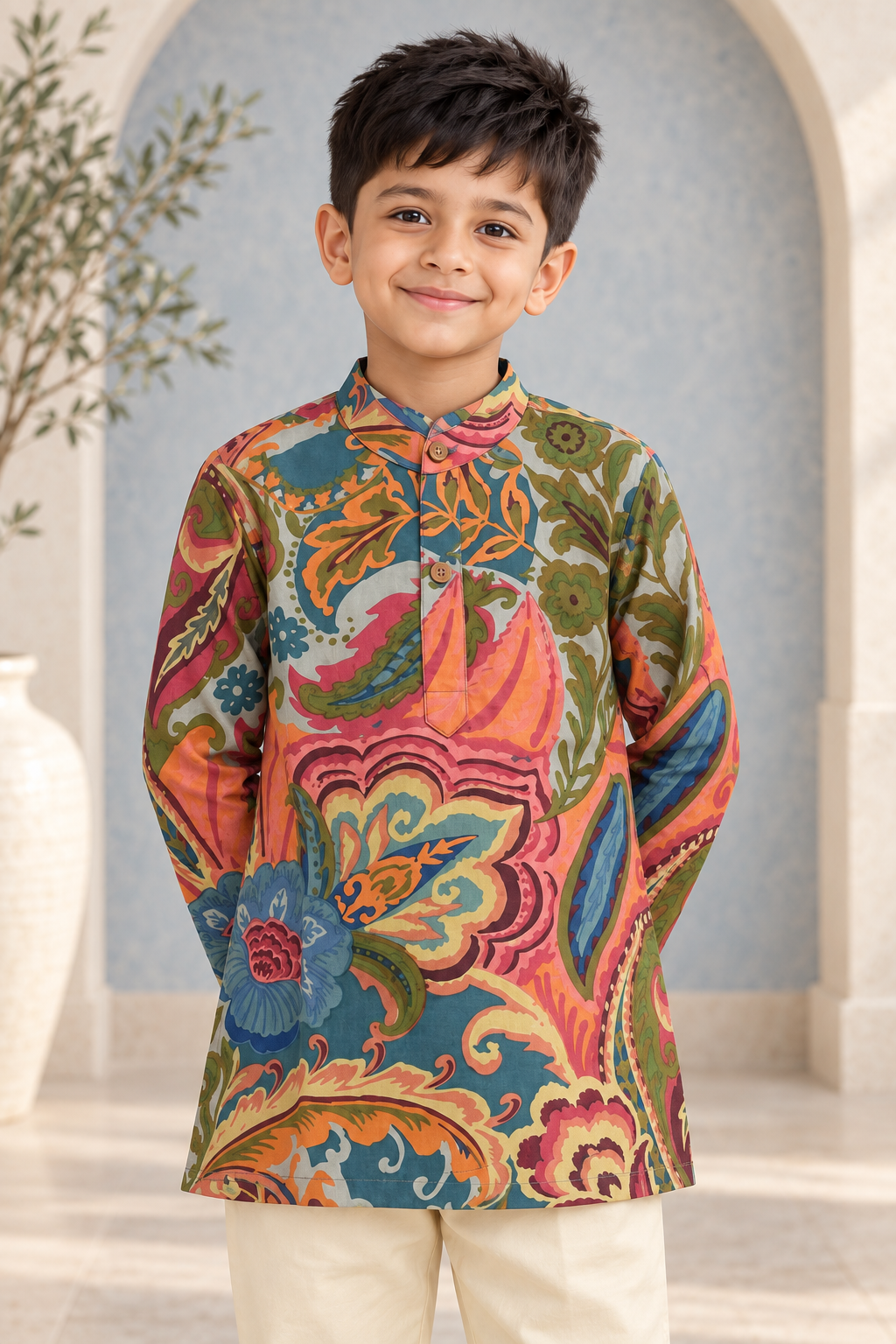 Multicolor Paisley Cotton Kurta Pyjama Set