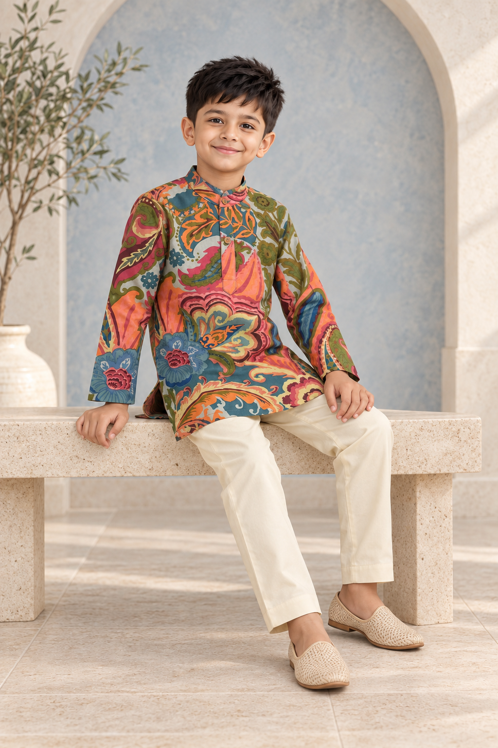 Multicolor Paisley Cotton Kurta Pyjama Set