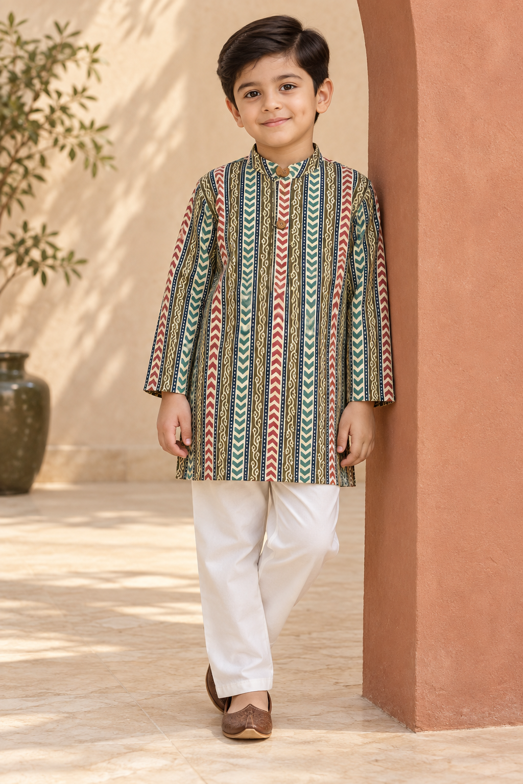 Multicolor Striped Cotton Kurta Pyjama Set