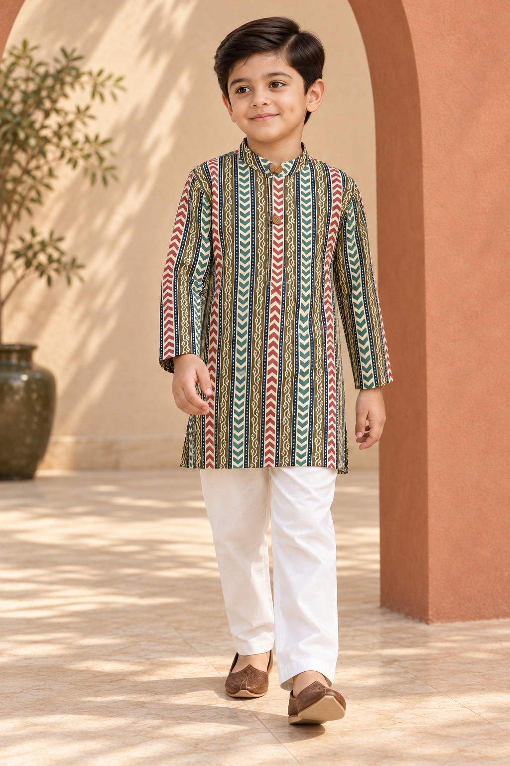Multicolor Striped Cotton Kurta Pyjama Set