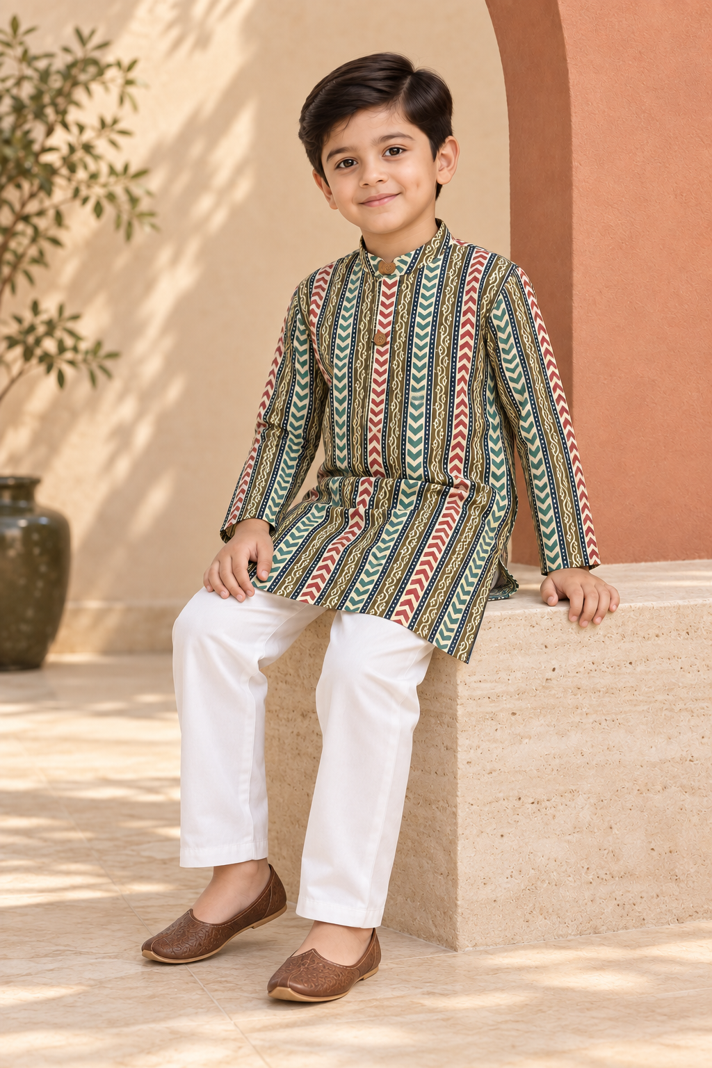 Multicolor Striped Cotton Kurta Pyjama Set