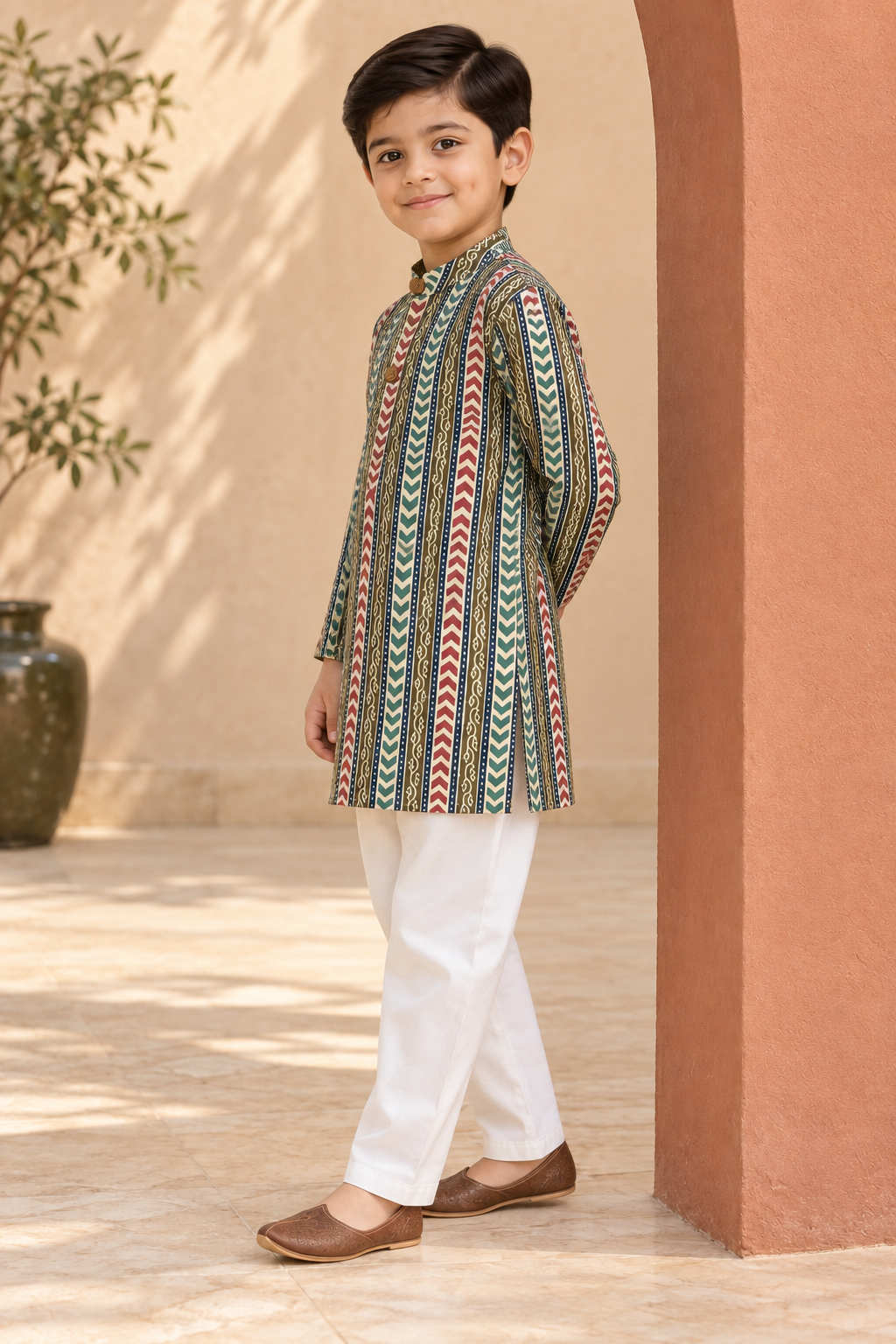 Multicolor Striped Cotton Kurta Pyjama Set