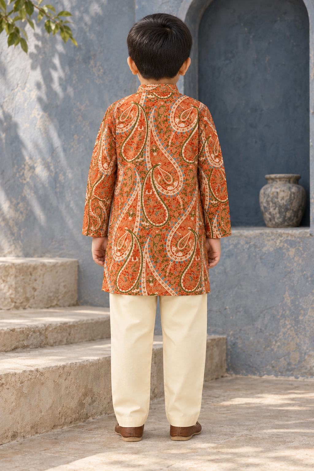 Rust Paisley Cotton Kurta Pyjama Set