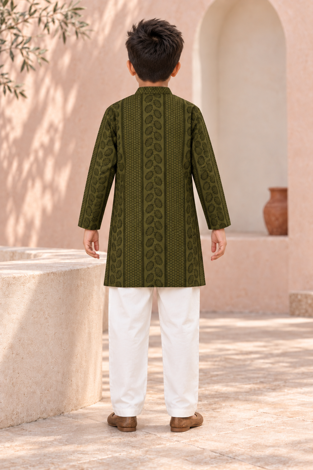 Olive Green Textured Cotton Kurta Pyjama Set